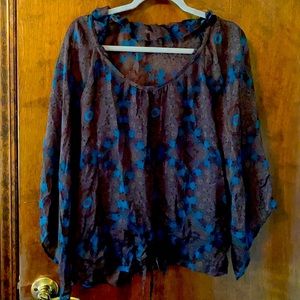 Sheer brown/turquoise paisley flowy top